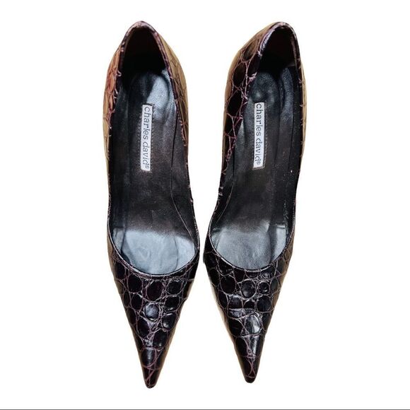 Charles David pointed toe crocodile Leather heels sz 8B Dark Plum - Picture 7 of 10